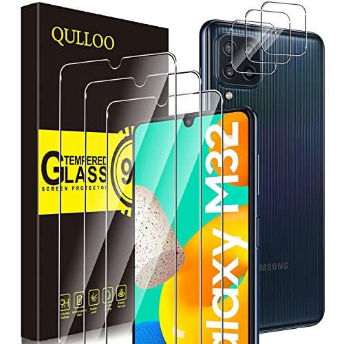 QULLOO Schutzfolie für Samsung Galaxy M32 4G / Galaxy M22, 3 Stück Panzerfolie + 3 Stück Kameraschutz, 9H Härte Schutzglas HD Displayschutzfolie Anti-Kratzen Handy Glas Folie von QULLOO