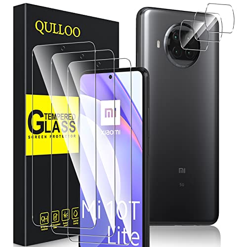 QULLOO Schutzfolie für Xiaomi Mi 10T Lite 5G, 3 Stück Panzerfolie + 3 Stück Kameraschutz, 9H Härte Glas Folie HD Schutzglas Anti-Kratzen Displayschutzfolie von QULLOO