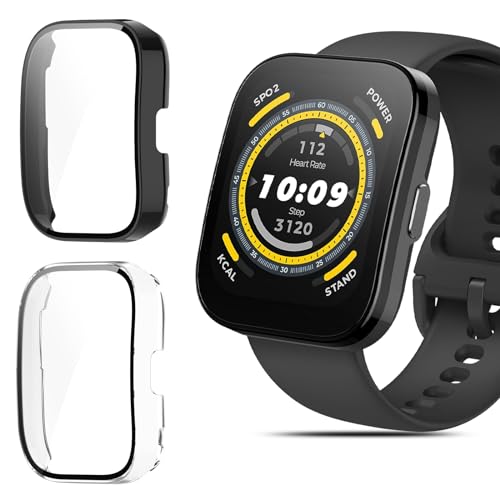 QULLOO Schutzhülle für Amazfit Bip 5 Displayschutz,Voller Schutz Hülle,PC Hard Schutzfolie Case, Stoßfeste Cover für Amazfit Bip 5,mit Displayschutzfolie - Schwarz + Transparent von QULLOO