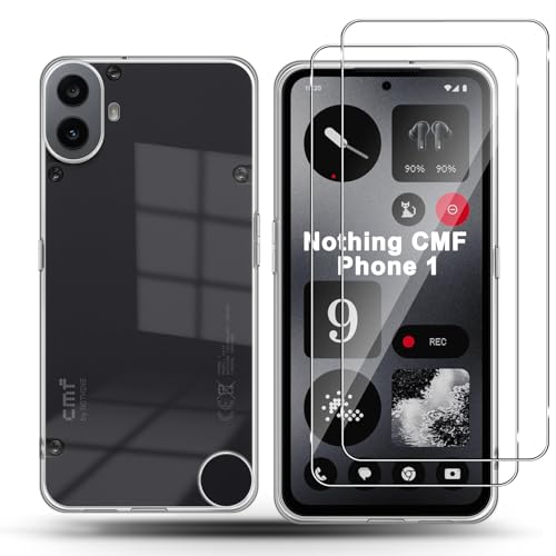 QULLOO Silikon Hülle für Nothing CMF Phone 1 + Schutzfolie für Panzerglas [2 Stück], 9H Härte Glas Anti-Fingerabdruck Schutzfolie Schutzhülle Weich TPU Transparent handyhülle von QULLOO