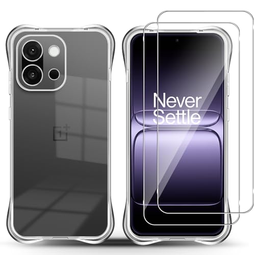 QULLOO Silikon Hülle für Oneplus 13T + Schutzfolie für Panzerglas [2 Stück],9H Härte Glas Anti-Fingerabdruck Schutzfolie Schutzhülle TPU Transparent handyhülle von QULLOO