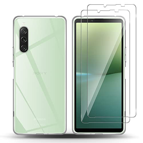 QULLOO Transparent Hülle für Sony Xperia 10 V 5G + 2 Stück Screen Schutzfolie,Panzer Schutz Glas Panzerfolie,Schutzhülle Crystal Clear Case Silikon handyhülle Cover für Xperia 10 5 Gen für Panzerglas von QULLOO