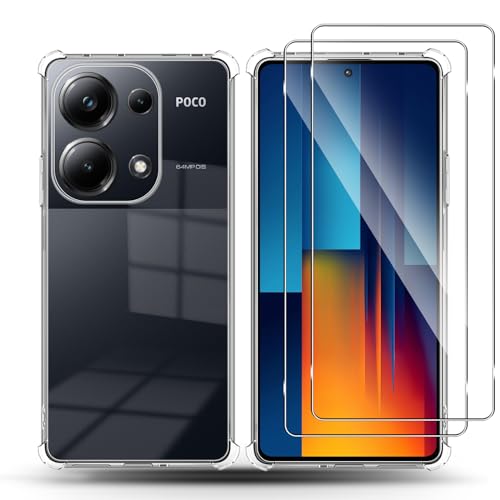 QULLOO Transparent Hülle für Xiaomi Poco M6 Pro/Redmi Note 13 Pro 4G + 2 Stück Schutzfolie für Panzerglas, Glas Anti-Fingerabdruck Folie, Case Crystal Clear Schutzhülle Weich TPU Silikon Handyhülle von QULLOO