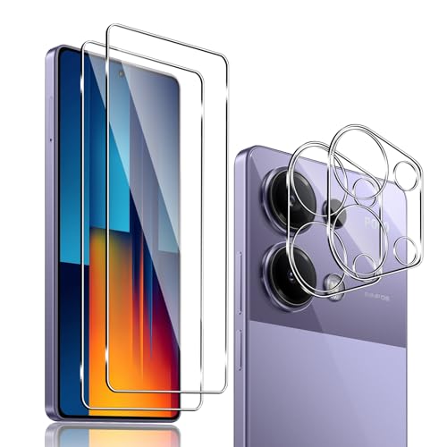 QULLOO für Panzerglas für Xiaomi Poco M6 Pro 4G, 2 Stück Screen Schutzfolie + 2 Stück Kameraschutz Folie, 0.33mm Glas Schutzglas Displayschutz Panzerfolie Displayfolie für Poco M6 Pro von QULLOO