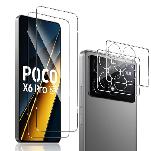 QULLOO für Panzerglas für Xiaomi Poco X6 Pro 5G, 2 Stück Screen Schutzfolie + 2 Stück Kameraschutz Folie, 0.33mm Glas Schutzglas Displayschutz Panzerfolie Displayfolie für Poco X6 Pro von QULLOO