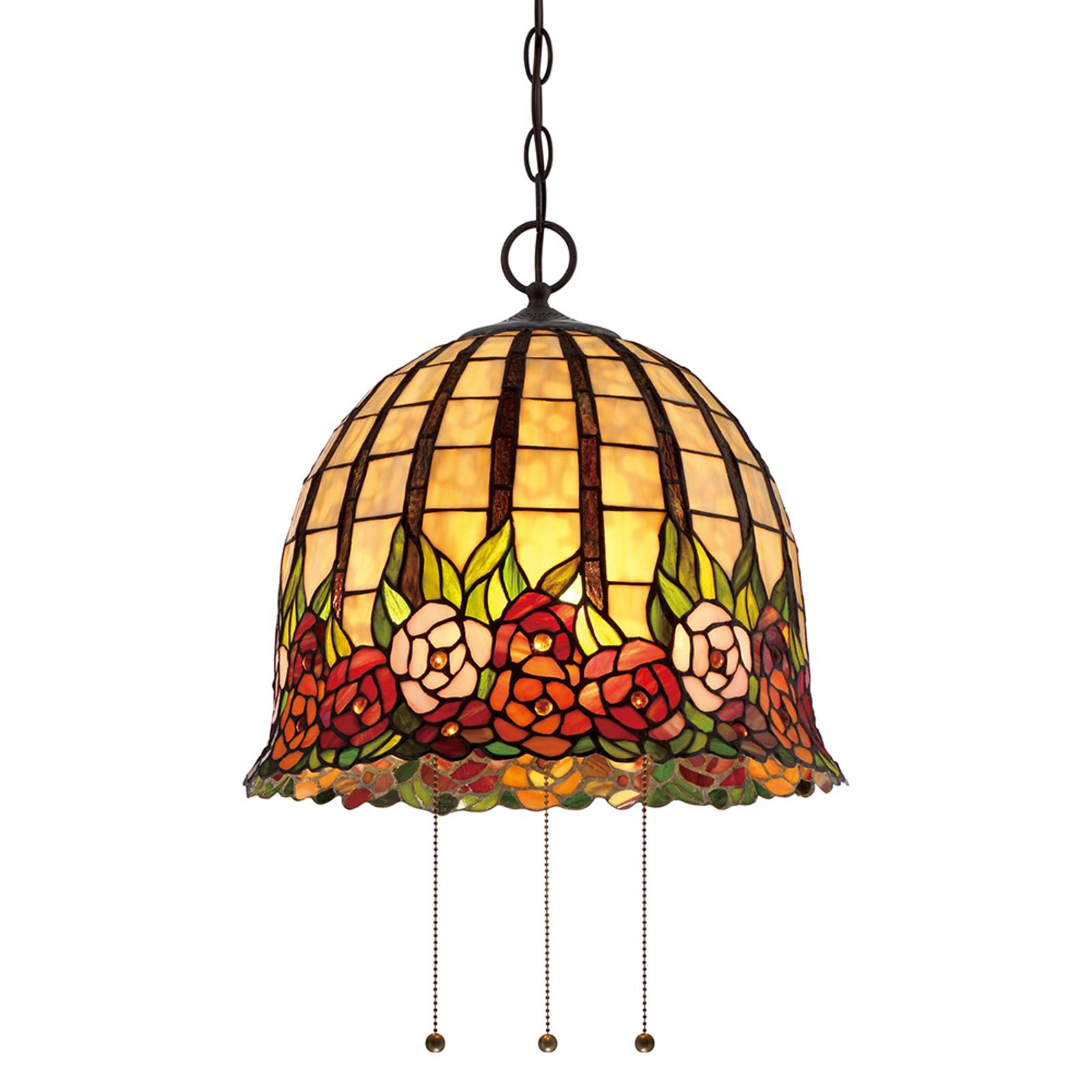 Floral gestaltete Tiffany-Pendelleuchte Rosecliffe Floral gestaltete Tiffany-Pendelleuchte Rosecliffe von QUOIZEL