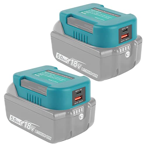 QUPERR 2 Pack Akku-Adapter, USB-Ladegerät-Adapter kompatibel mit Makita 18V Lithium-Ionen-Akku Dual USB Handy-Ladegerät-Adapter mit Typ-C Schnellladung (Nur Adapter) von QUPERR