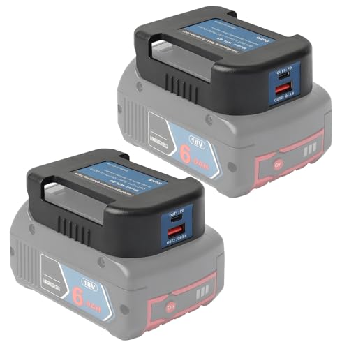 QUPERR 2 Pack Akku-Adapter, USB-Ladegerät kompatibel mit Bosch Professional 18V Akku Dual-USB-Handy-Ladegerät-Adapter mit Typ-C Schnellladung（Nur Adapter） von QUPERR