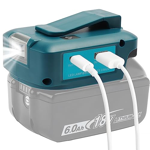 QUPERR - Adp05 Power Source Battery Adapter Arbeitslichtkonverter für Makita 14,4 V & 18 V Akku mit einem Paar USB-Telefon-Ladegerät-Schnittstelle, mit schnurloser DC-Port-Taschenlampe (Nur Adapter) von QUPERR