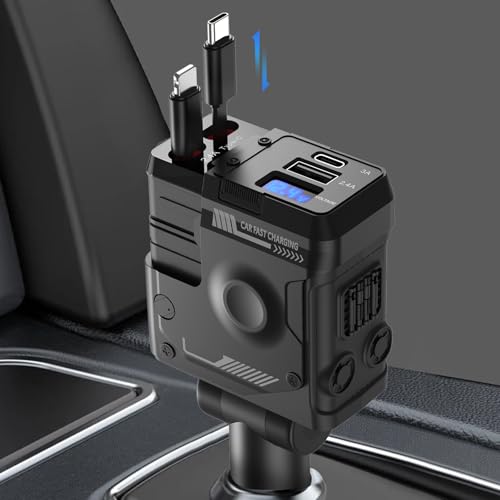 QUVFHE 4 in 1 Einziehbares Auto Ladegerät, Kfz Ladegerät Kompatibel mit iPhone und Typ-C Kabel, 60W Handy Schnellladegerät Zigarettenanzünder Adapter mit iPhone 16/15/14/13/Samsung/Pixel QUVFHE 4 in 1 Einziehbares Auto Ladegerät, Kfz Ladegerät Kompatibel mit iPhone und Typ-C Kabel, 60W Handy Schnellladegerät Zigarettenanzünder Adapter mit iPhone 16/15/14/13/Samsung/Pixel von QUVFHE