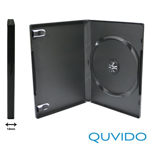 25 QUVIDO DVD Gehäuse DVD schwarz einfach 1 CD/DVD 14 mm von QUVIDO