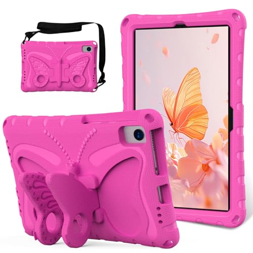 Kinder-Schutzhülle, kompatibel mit Samsung Galaxy Tab A7 26,4 cm (10,4 Zoll) T500/T505/T507 (2020), leicht, stoßfest, EVA, robuste Schutzhülle mit Schultergurt, niedlicher Schmetterling, Rosenrot von QUYISHAN
