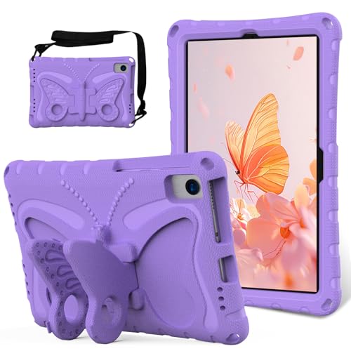 Kinder-Schutzhülle, kompatibel mit Samsung Galaxy Tab A7 26,4 cm (10,4 Zoll) T500/T505/T507 (2020), leicht, stoßfest, EVA, robuste Schutzhülle mit Schultergurt, niedlicher Schmetterling, Violett von QUYISHAN