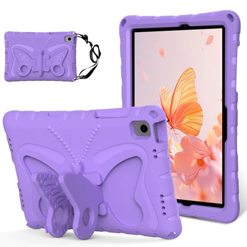 Kinder-Schutzhülle für Samsung Galaxy Tab A9 Plus 27,9 cm (11 Zoll) 2023 SM-X210/SM-216/SM-X218, leicht, stoßfest, EVA, robuste Schutzhülle mit Schultergurt, niedlicher Schmetterling, Violett von QUYISHAN