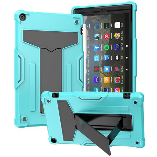 Kompatibel mit Kindle Fire HD 10 (2019/2017 veröffentlicht 9. / 7. Generation) Tablet Kinderhülle, robuste Schutzhülle, stoßfest, Hybrid-Schutz, Stand-Hülle, Hellgrün und Schwarz von QUYISHAN