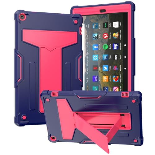 Kompatibel mit Kindle Fire HD 10 (2019/2017 veröffentlicht 9. / 7. Generation) Tablet Kinderhülle, robuste Schutzhülle, stoßfest, Hybrid-Schutz, Standhülle, Marineblau + Rosa von QUYISHAN