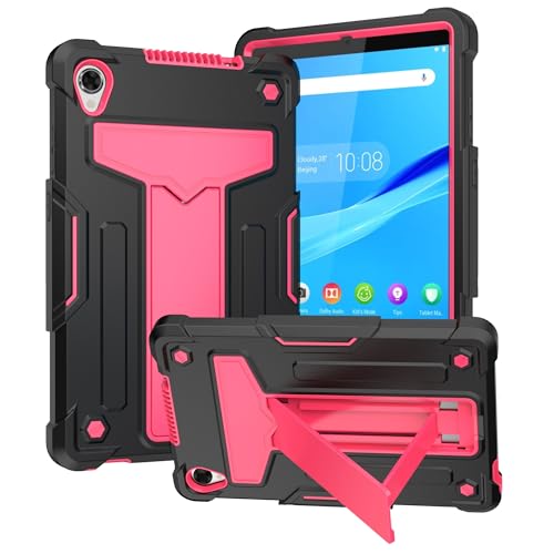Kompatibel mit Lenovo Tab M8 TB-8505/TB-8705 (8 Zoll) Tablet Kinderhülle, robuste Schutzhülle, stoßfest, Hybrid-Schutz, Ständer, Schwarz + Rosa von QUYISHAN