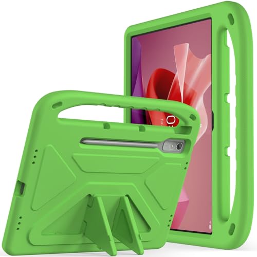 Schutzhülle für Tablet-PC, Kinder, kompatibel mit Lenovo Tab P12 12,7 Zoll 2023, leicht, stoßfest, Griff, Ständer, kinderfreundliche Schutzhülle (Farbe: Grün) von QUYISHAN