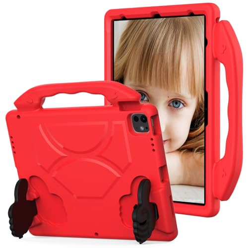 Schutzhülle für iPad Pro 12,9 Zoll (2022/2021/2020/2018), leicht, EVA, kinderfreundlich, stoßfest, niedlich, mit Griff, Ständer, robuste Tablet-Hülle, Rot von QUYISHAN