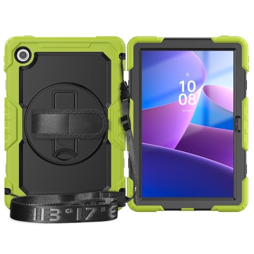 Schutzhülle kompatibel mit Lenovo Tab 10,1 Zoll (TB-311XU)/K10C TB-311FU, Ganzkörper-Schutzhülle, robuste, stoßfeste TPU-Hülle, Schutzhülle mit Displayschutzfolie, drehbarem Ständer, Schlaufe, Grün von QUYISHAN
