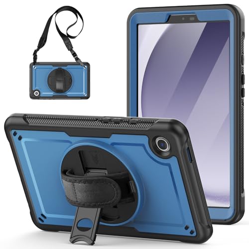 Schutzhülle kompatibel mit Samsung Galaxy Tab A9 22,1 cm (8,7 Zoll) 2023 (SM-X110/X115/X117), mit Displayschutzfolie, strapazierfähig, stoßfest, mit drehbarer Handschlaufe, Ständer und Schlaufe von QUYISHAN