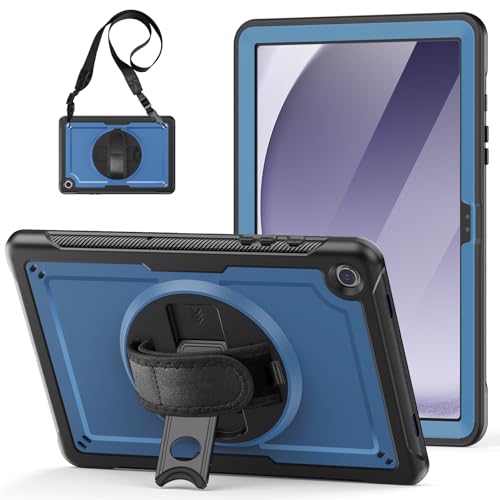 Schutzhülle kompatibel mit Samsung Galaxy Tab A9 Plus Plus 27,9 cm (11 Zoll) 2023 (SM-X210/X215/X216/X218), mit Displayschutzfolie, strapazierfähig, stoßfest, mit drehbarer Handschlaufe, Ständer und von QUYISHAN