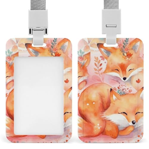 Ausweishalter mit Umhängeband, kleiner Fuchs, Tier-Ausweishalter, lustiger Namensschild-Halter, Ausweishülle, vertikale Kartenschutzhülle für Arbeit, Büro von QWJKM