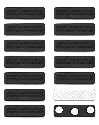 QWORK® 12 Stück Namensschilder Magnet, Selbstklebend Magnetisch Namensschild Halter mit 3-Punkt Magnet für Ausweishüllen Beschriften (45 * 13mm, Schwarz) von QWORK