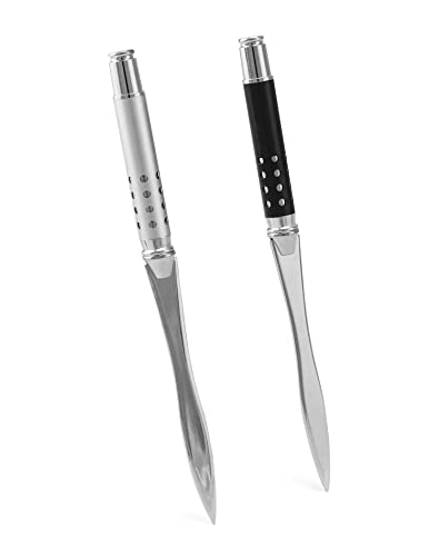 QWORK® 2 Stück Brieföffner Schwert - 16cm - Mühelos Post und Pakete Öffnen, Silber und Schwarz von QWORK