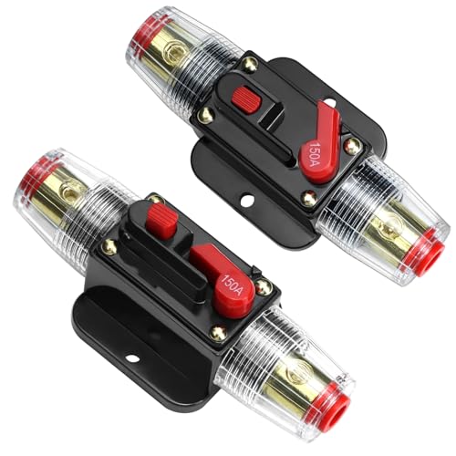 QWORK® 2 Stücke 12 V–24 V DC 150A Sicherungshalter Manuelle Rückstellung, Leistungsschalter mit manueller Rückstellung, für Kfz-Schutz-Stereoschalter zurücksetzen von QWORK