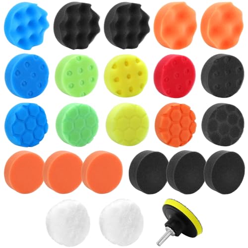 QWORK® 25tlg 80mm Polieraufsatz - Polierschwamm, Polierpad, Polierfell & Polierteller Kit für Akkuschrauber von QWORK