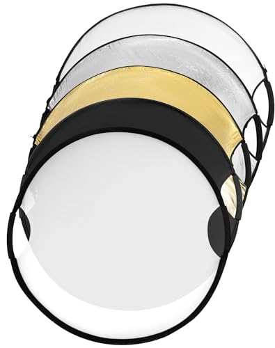 QWORK® 5 in 1 Reflektor Fotografie Set, mit Doppelgriff, 80 cm Durchmesser, faltbar, für Studio & außenfotografie, durchscheinend, Silber, Gold, weiß und schwarz von QWORK