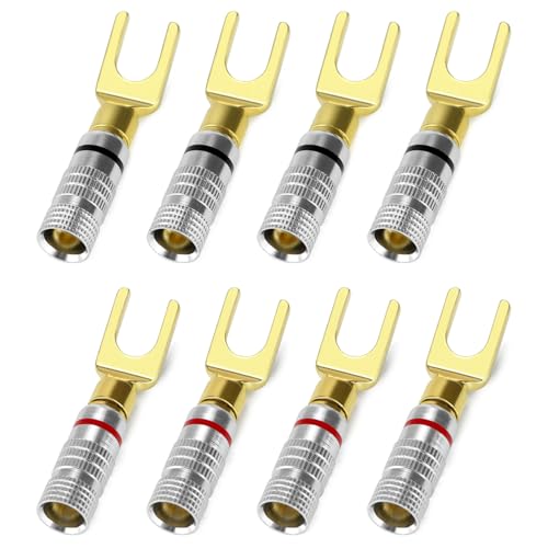 QWORK® 8 Stück Bananenstecker Lautsprecher, Gabelkabelschuhe, Gabel Flachstecker 45 Grad, Gabelstecker Lautsprecherkabel Verbinder Gabelstecker von QWORK