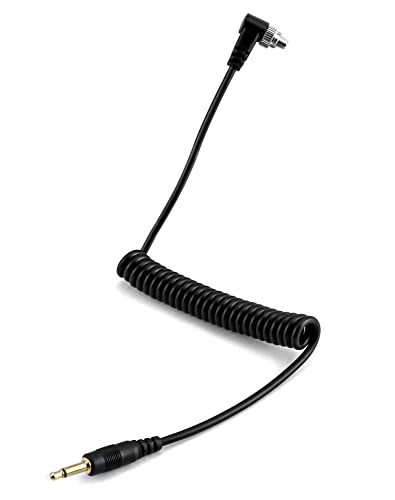 QWORK® Blitz Synchronkabel, 3.5mm Male Blitz pc Sync Kabel mit 30cm Spiralkabel, Geeignet für Nikon Canon von QWORK