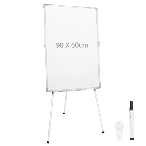 QWORK® Flipchart Ständer, 90x60cm Flipchart Ständer, Höhenverstellbar Trocken Abwischbares Board, Whiteboard mit 5 Stifte 1 Whiteboard-Radierer, 2 Nicht Markierende Nägel von QWORK