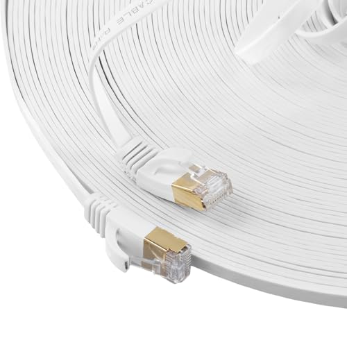 QWORK® LAN Kabel 30 Meter Flach, Hochgeschwindigkeits Ethernet Kabel Cat6 RJ45, Extra lang in Weiß, 1000 Mbit/s, ideal für Router, Switch, Laptop von QWORK