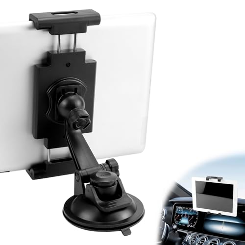 QWORK® Universelle 360° Drehbare Tablet Autohalterung für Windschutzscheiben/Armaturenbrett - Stabil und Waschbar PU Saugnapf - für 4,7"-12,3" Tablets & Smartphones von QWORK