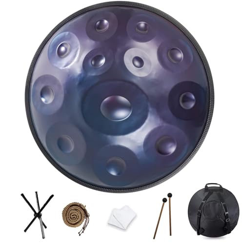 Handpan Drum 440Hz In D-Moll, 9 10 12 Noten 22 Zoll Stahl Handtrommel, Schlaginstrument Yoga Meditation Anfänger Handtrommel Handgemachte Heilung Musikinstrument Geschenk (Blau-12 Noten - 440Hz) von QWPDWA