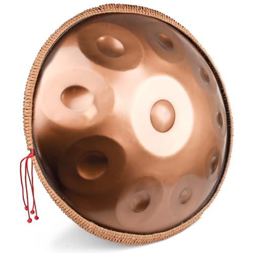 QWPDWA Handpan-Schlagzeug-Sets, D-Moll, 55,9 cm, 10 Noten, Stahlhandtrommel mit weicher Tasche, 2 Handpan-Schlägel, Staubtuch, Handpan-Ständer, Gold QWPDWA Handpan-Schlagzeug-Sets, D-Moll, 55,9 cm, 10 Noten, Stahlhandtrommel mit weicher Tasche, 2 Handpan-Schlägel, Staubtuch, Handpan-Ständer, Gold von QWPDWA