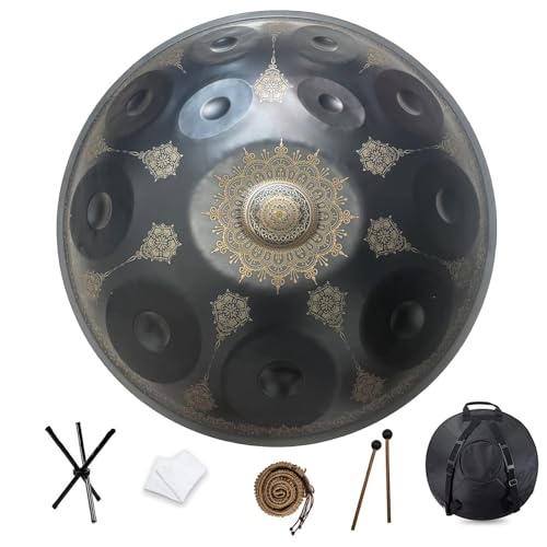 QWPDWA Harmonische Handpan-Trommel in D-Moll 9/10/12 Noten, 55,9 cm Stahl-Mandala-Trommel mit weicher Hand-Pan-Tasche, harmonische Percussion für Klangheilung, persönliche Meditation, Yoga (Schwarz QWPDWA Harmonische Handpan-Trommel in D-Moll 9/10/12 Noten, 55,9 cm Stahl-Mandala-Trommel mit weicher Hand-Pan-Tasche, harmonische Percussion für Klangheilung, persönliche Meditation, Yoga (Schwarz von QWPDWA