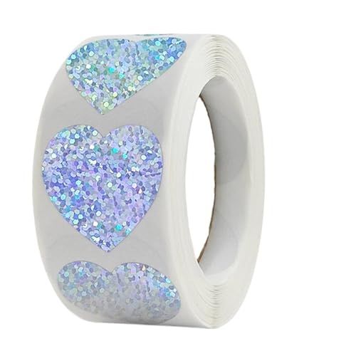Einfache Aufkleber 100–500 Stück Laser-Blanko-Aufkleber mit Liebesherzen und Sternen, runde Aufkleber, glitzernd, handgefertigt, dekorative Etiketten for Valentinstag, Party, Hochzeit(Heart 500Pcs) von QWWQYDY