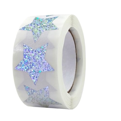 Einfache Aufkleber 100–500 Stück Laser-Blanko-Aufkleber mit Liebesherzen und Sternen, runde Aufkleber, glitzernd, handgefertigt, dekorative Etiketten for Valentinstag, Party, Hochzeit(Star 300Pcs) von QWWQYDY