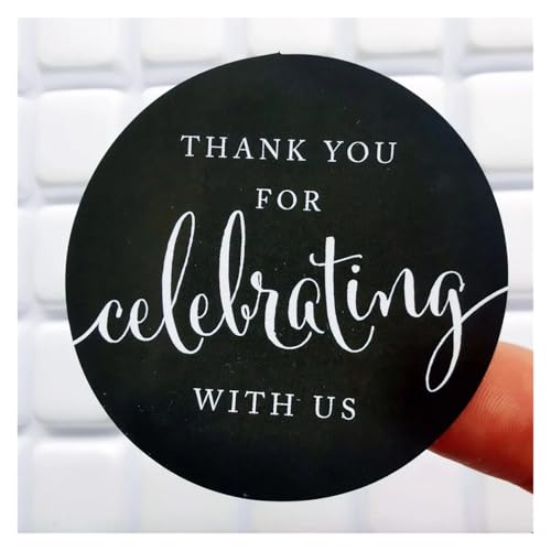 Einfache Aufkleber 60 stücke Kreis Geschenk Label Aufkleber 2 zoll Danke for Feiern mit Uns Runde Dank Label Party Favors Aufkleber(Black) von QWWQYDY