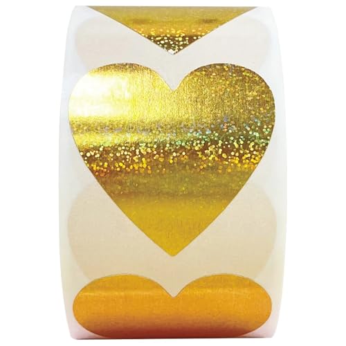 Einfache Aufkleber Herz-Laser-Aufkleber, grün, glitzernd, Siegeletiketten, 500 Stück/Rolle, for Valentinstag, Dekoration, Geschenkbox, Verpackungssiegel(1 5inch Gold) von QWWQYDY