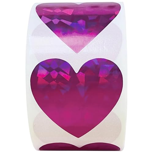 Einfache Aufkleber Herz-Laser-Aufkleber, grün, glitzernd, Siegeletiketten, 500 Stück/Rolle, for Valentinstag, Dekoration, Geschenkbox, Verpackungssiegel(1inch Purple) von QWWQYDY
