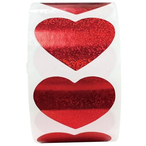 Einfache Aufkleber Herz-Laser-Aufkleber, grün, glitzernd, Siegeletiketten, 500 Stück/Rolle, for Valentinstag, Dekoration, Geschenkbox, Verpackungssiegel(1inch Red) von QWWQYDY