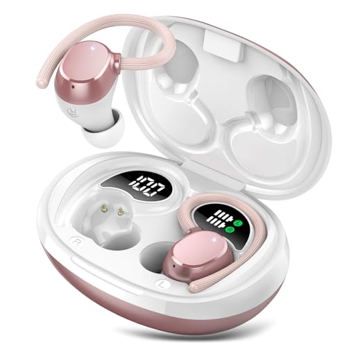 QXQ Bluetooth Kopfhörer Sport, In Ear Kopfhörer Kabellos Bluetooth 5.3, mit Ladeetui, LED-Anzeige, IPX7 wasserdichte Ohrhörer, Comfort Fit, 60 Std Spielzeit (Pink) von QXQ