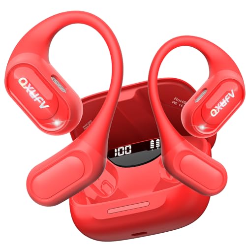 Open Ear Kopfhörer Bluetooth 5.4, kopfhörer kabellos bluetooth mit Mikrofon, 48Std Spielzeit ohrhörer bluetooth, Fester Halt, HiFi-Sound, Klare Anrufe, IPX7 Sport kopfhörer für Workout/Laufen, Rot Open Ear Kopfhörer Bluetooth 5.4, kopfhörer kabellos bluetooth mit Mikrofon, 48Std Spielzeit ohrhörer bluetooth, Fester Halt, HiFi-Sound, Klare Anrufe, IPX7 Sport kopfhörer für Workout/Laufen, Rot von QXUFV