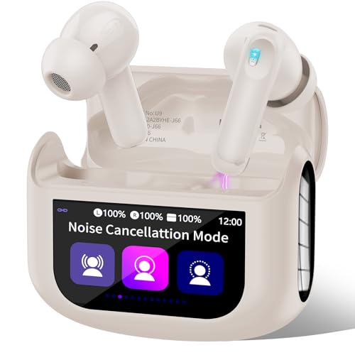 QXUFV Bluetooth Kopfhörer mit Touchscreen, In Ear Kopfhörer Kabellos Bluetooth 5.4 mit ANC/ENC Noise Cancelling Mic, 48Std Tiefer Bass Earbuds mit 5 EQ-Modi, USB-C, IP7 Wasserdicht Ohrhörer, Beige von QXUFV