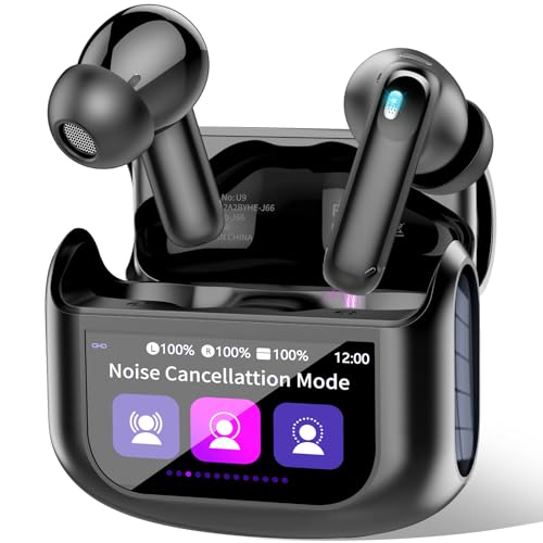 QXUFV Bluetooth Kopfhörer mit Touchscreen, In Ear Kopfhörer Kabellos Bluetooth 5.4 mit ANC/ENC Noise Cancelling Mic, 48Std Tiefer Bass Earbuds mit 5 EQ-Modi, USB-C, IP7 Wasserdicht Ohrhörer, Schwarz von QXUFV
